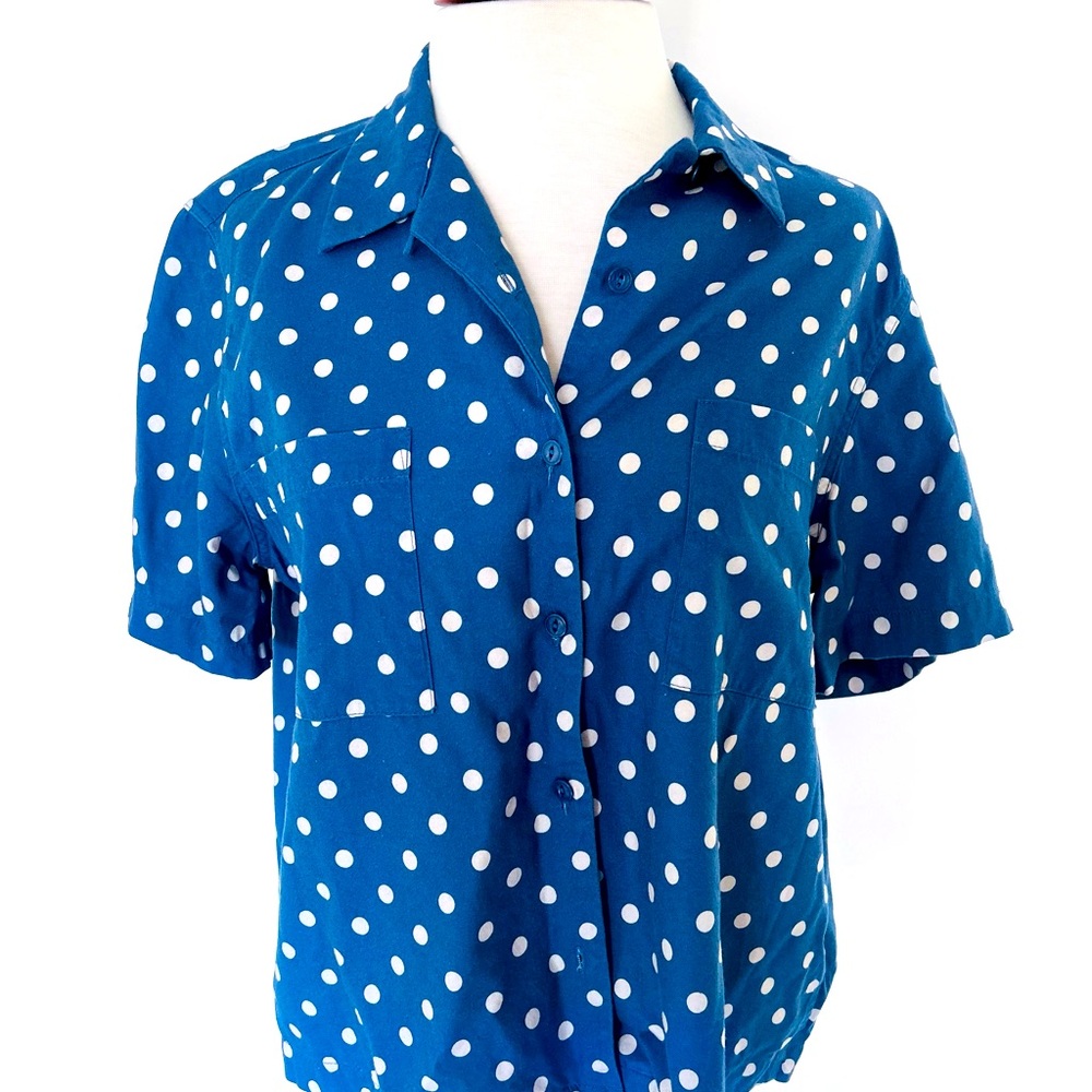 YMC Blue and White Polka Dot Button Down Shirt
